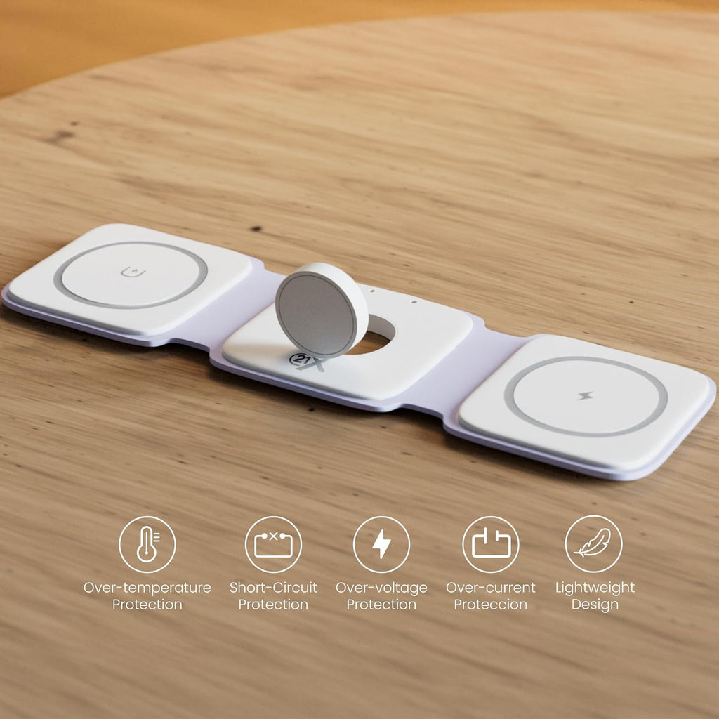 3-in-1 Foldable Magnetic Wireless Fast Charger - Travel Charging Pad for iPhone 12-16 Series, Samsung Galaxy, Huawei, Apple Watch, AirPods, and Other Qi-Compatible Devices