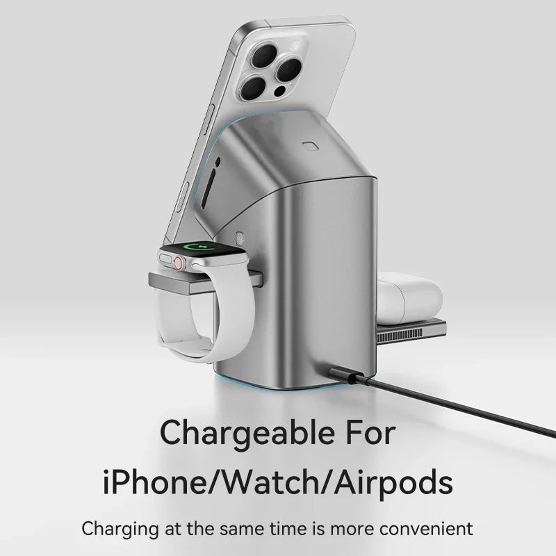Qi2 Auto-Rotate Touch Magnetic 3-in-1 Wireless Charger with 15W Fast Charging for iPhone 12/13/14/15/16, Apple Watch, and AirPods