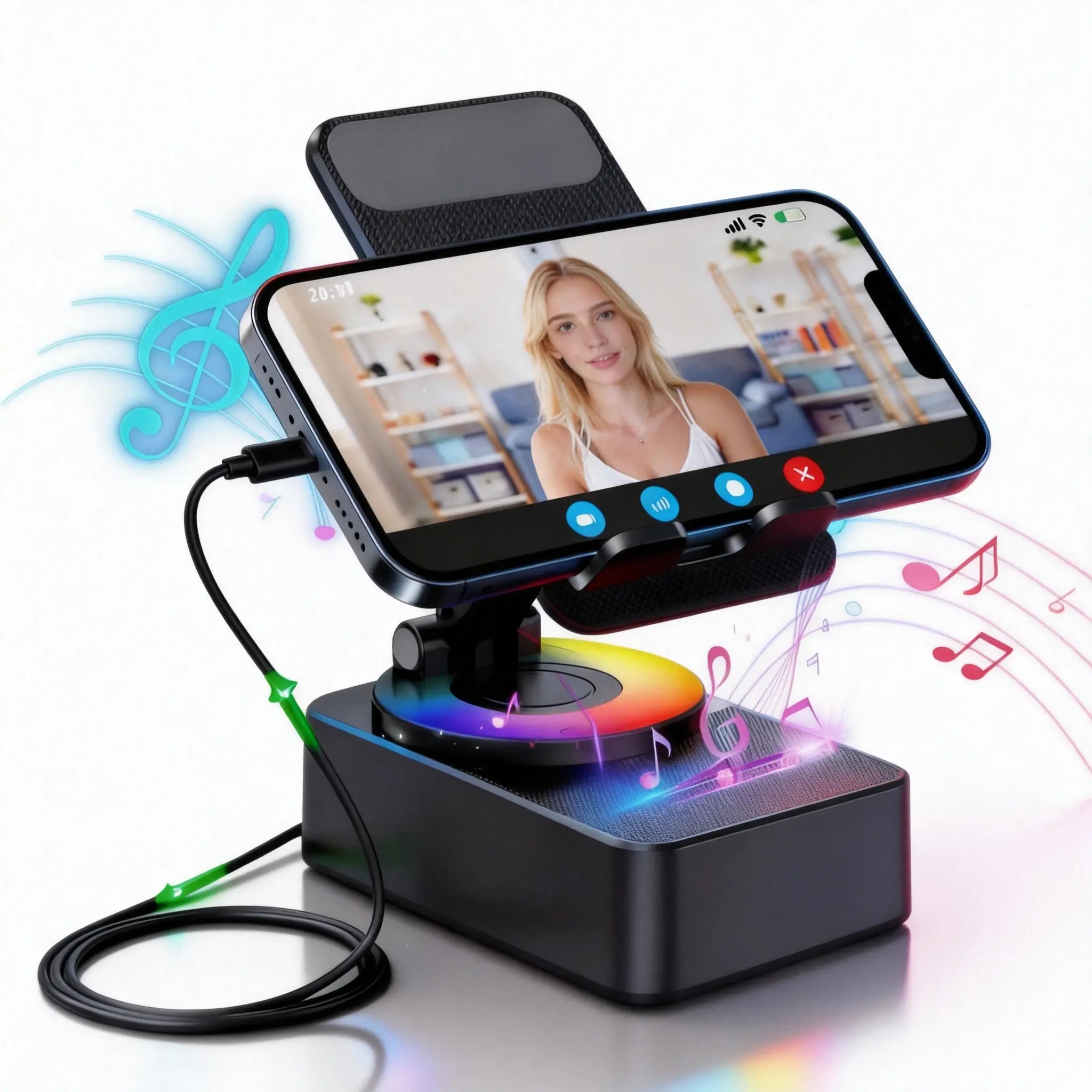 5-in-1 Multifunctional Bluetooth Speaker and Phone Holder with Colorful LED Lighting, Foldable Portable Charger for iOS and Android Smartphones, Ideal Gift Option