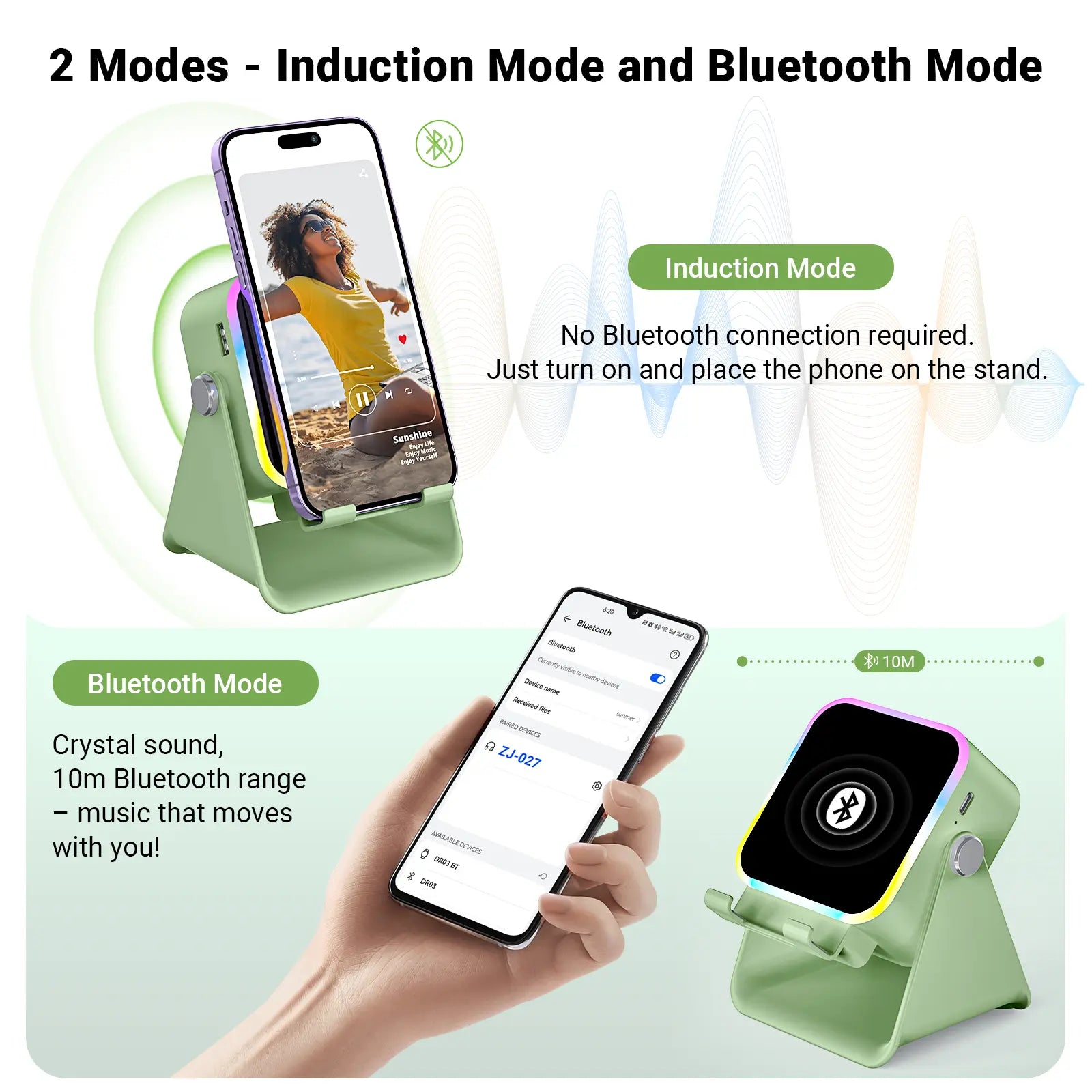 PUTARE Wireless Induction Audio Speaker Stand - 5-in-1 Cellphone Holder with 3500mAh Rechargeable Power Bank, 360° Adjustable Mobile Tablet Stand and Colorful Ambient Light - Ideal Gift for Men and Women