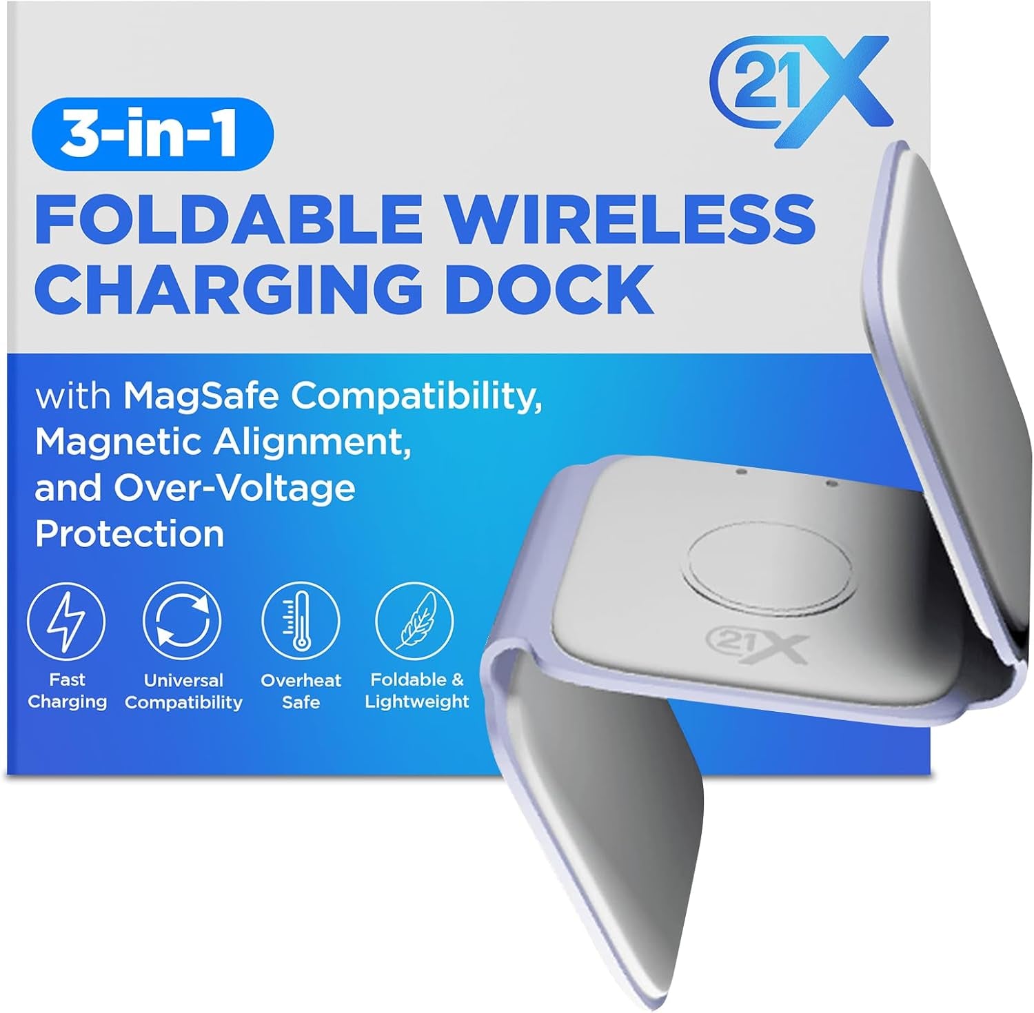 3-in-1 Foldable Magnetic Wireless Fast Charger - Travel Charging Pad for iPhone 12-16 Series, Samsung Galaxy, Huawei, Apple Watch, AirPods, and Other Qi-Compatible Devices