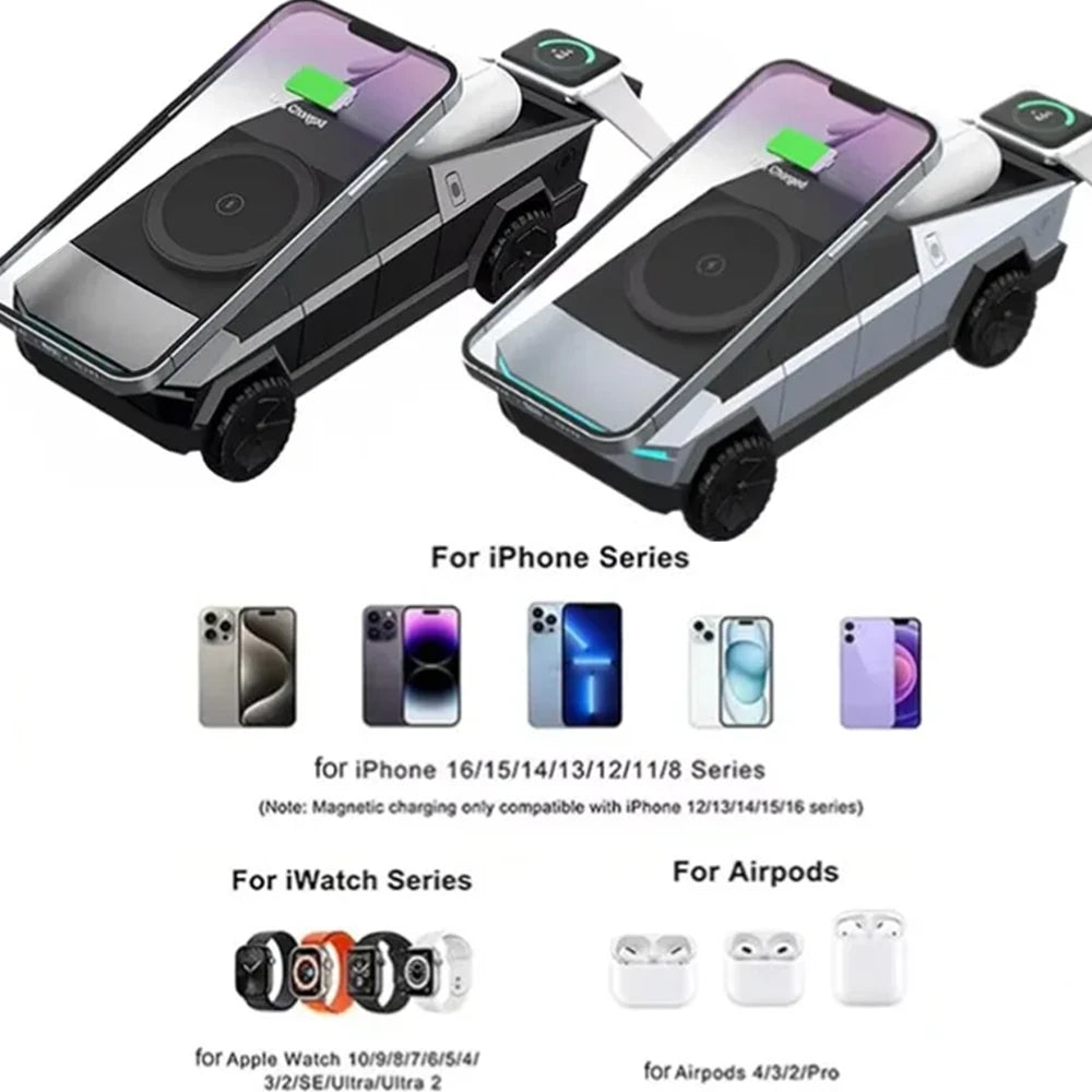 Magnetic Wireless Car Charger Dashboard Stand for iPhone 17/16/15/14 Pro Max, Samsung Watch, and AirPods Pro - Fast Charging Station