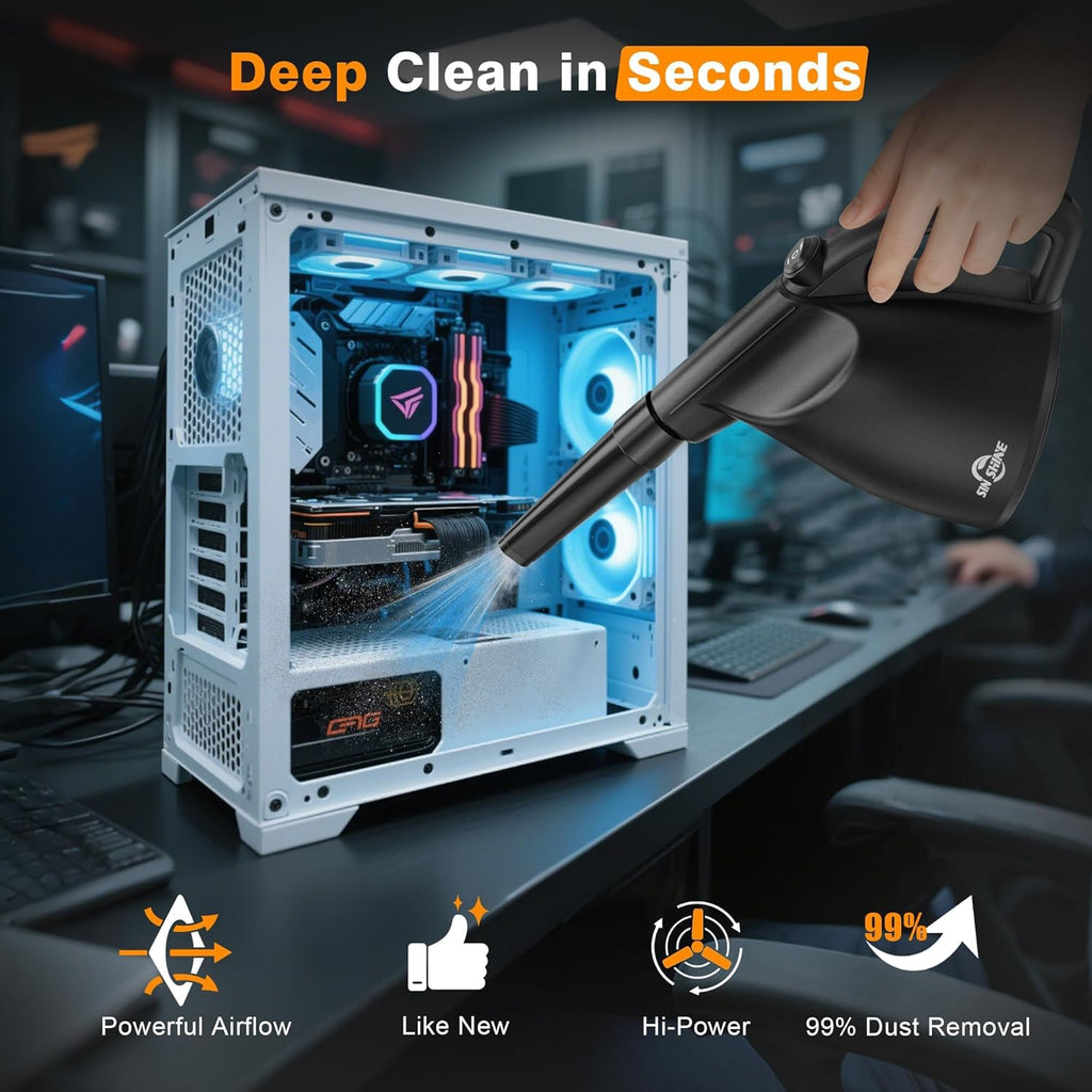 High-Performance Electric Air Duster - 110,000 RPM for Effective Cleaning of Dust, Hair, Crumbs, and Debris in Laptops and Computers, Replacing Compressed Air Cans (Jet Black)